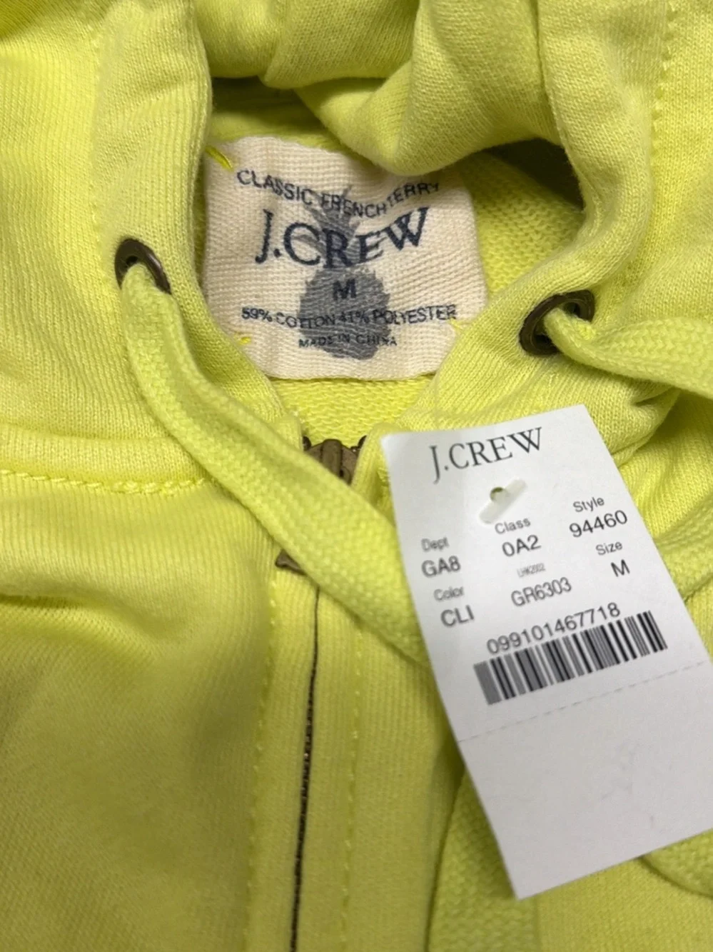 J. Crew Neon Lime Zip Hoodie